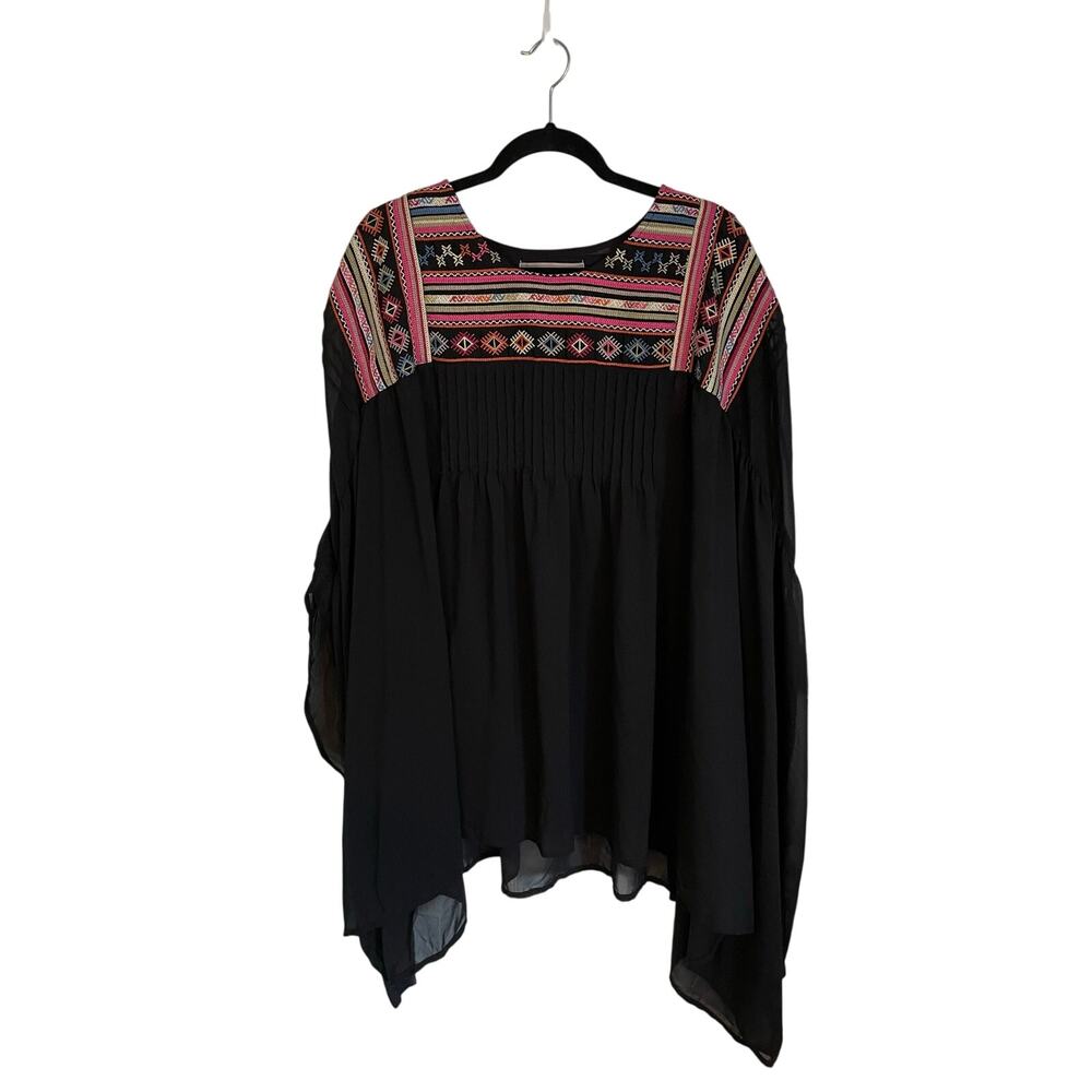 Double D Ranch Women's Embroidered Black Tunic Top Southwest Design Size L/XL